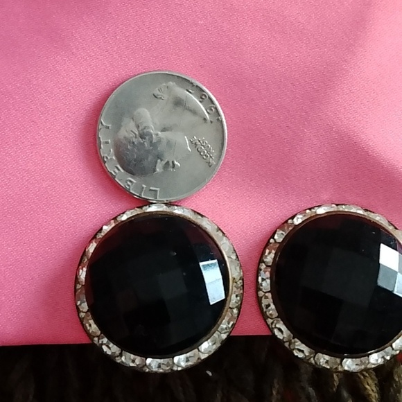 Vintage Jet Black Crystal Stud Earrings Clip - Picture 7 of 7